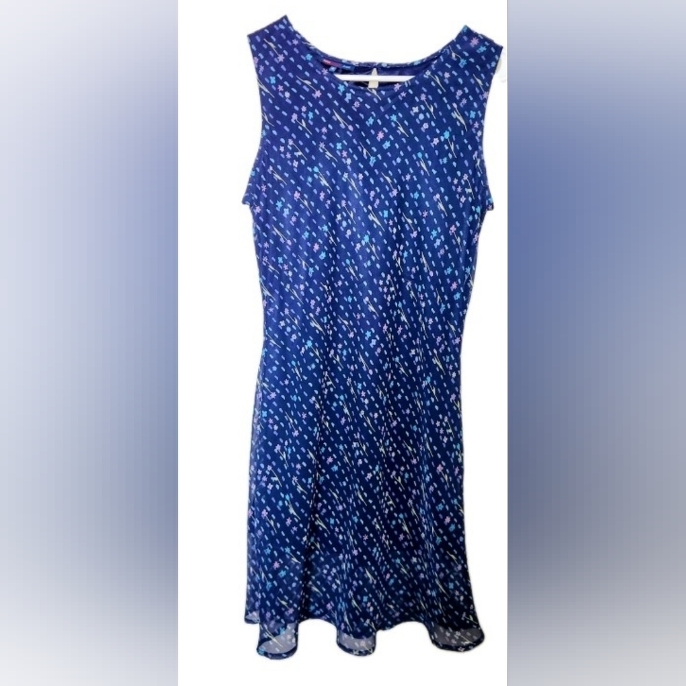 Vintage 90s Blue Floral Sleeveless Dress Size Large